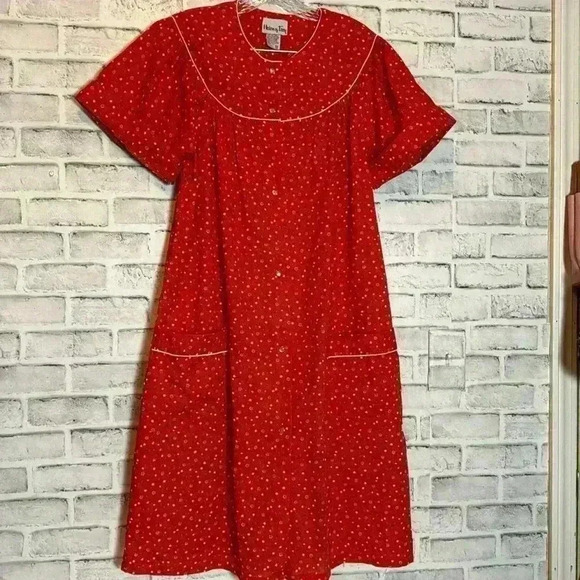 Vintage Helen Of Troy House Coat Mumu Red‎ Size M Excellent Condition pockets - Picture 1 of 6